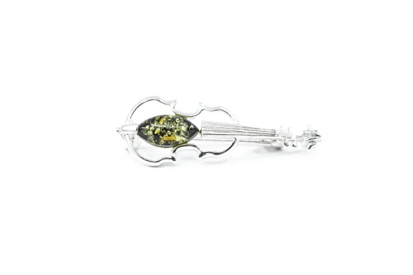 Classic Green Amber Violin Brooch - Image 3