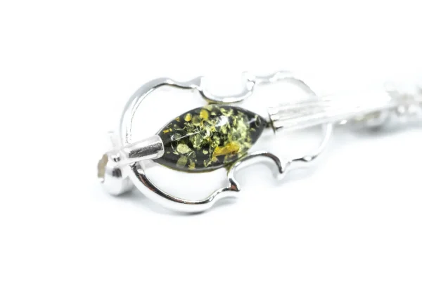 Classic Green Amber Violin Brooch - Image 5