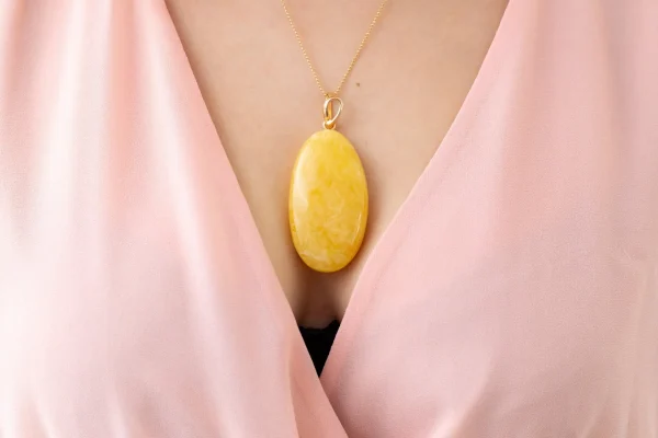 OOAK Large Gold Plated Creamy Amber Pendant - Image 2