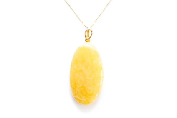 OOAK Large Gold Plated Creamy Amber Pendant - Image 3