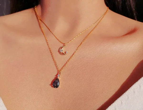 "Sweet Moon" | 18K Two Layers Necklace - Image 2