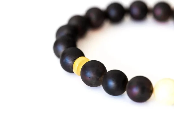 Dark Amber Bead Bracelet with Polished Yellow Accents - Image 3