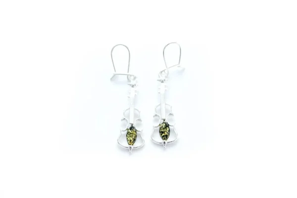 Green Amber Violin Earrings - Image 3