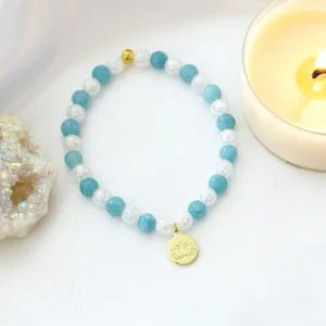 Aquamarine Elastic Bracelet | 24K Lotus Flower