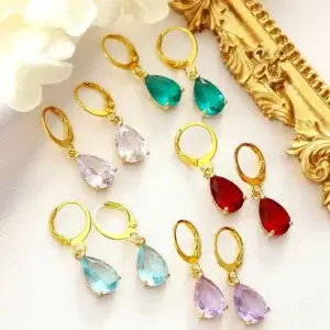 18K Rainbow Teardrop Hoops