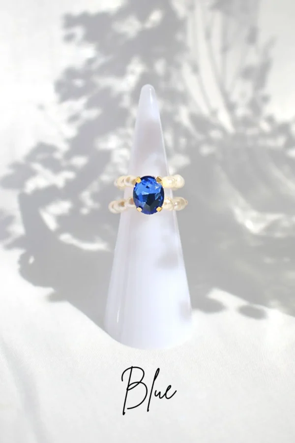 "Ocean Secret" | 3 Shades Blue CZ Freshwater Pearl Rings - Image 3