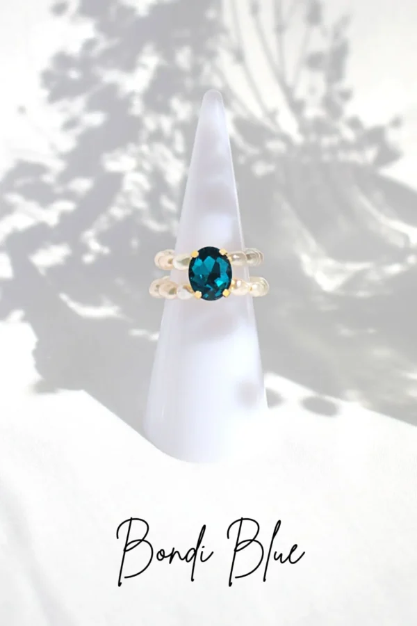 "Ocean Secret" | 3 Shades Blue CZ Freshwater Pearl Rings - Image 4