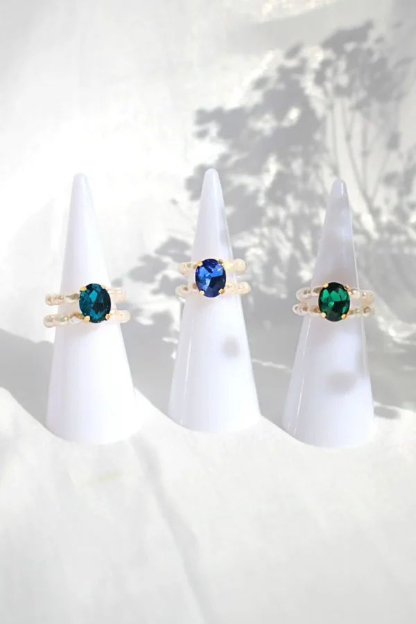 "Ocean Secret" | 3 Shades Blue CZ Freshwater Pearl Rings